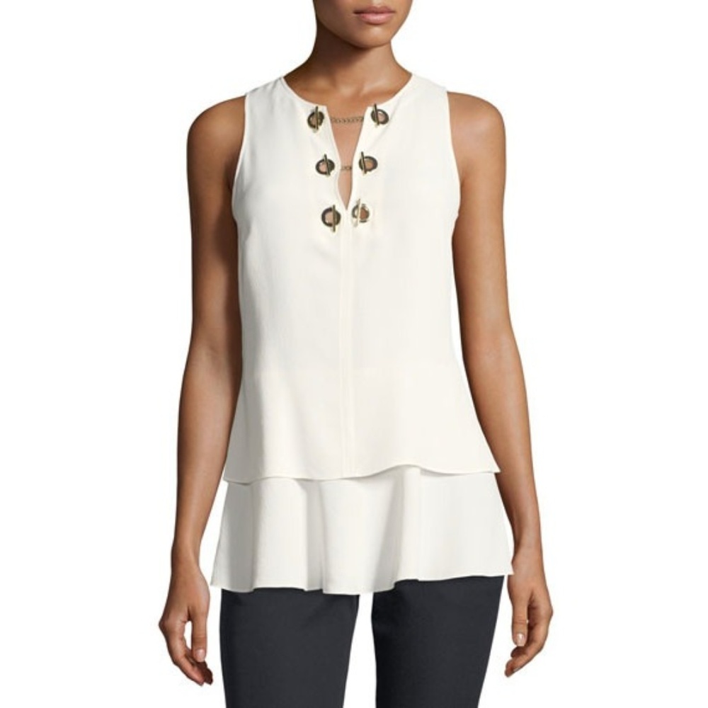 Derek Lam NWT Ivory Top Sleeveless Blouse Shirt Tiered Gold Chain 6